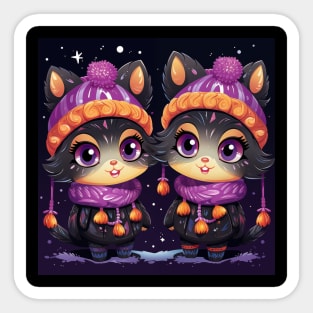 Christmas Illustration - Cute and Funny Kittens in Winter Hats and Scarves, a Playful Design Perfect for the Holiday Season. Sticker